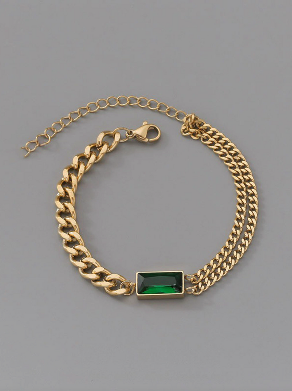 Aurevina Emerald Green Stone Chain Bracelet