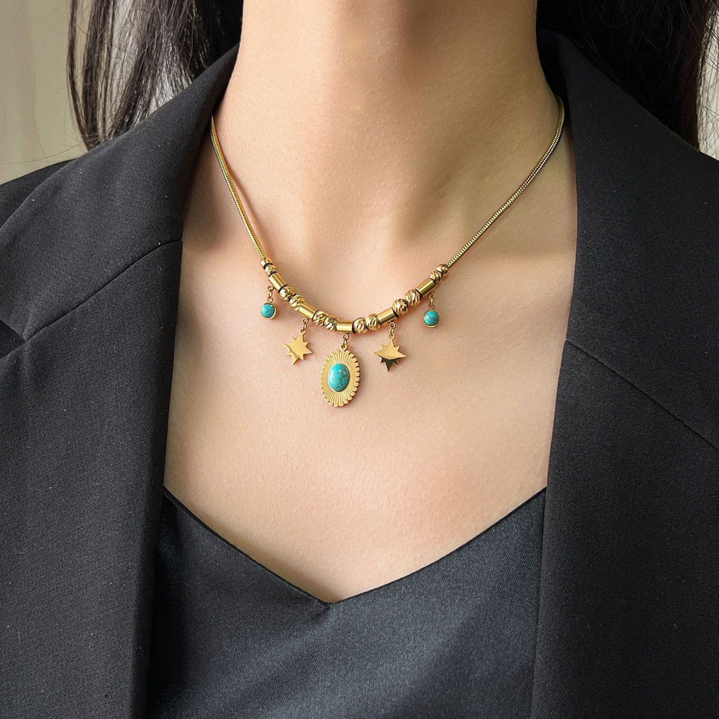 Aurevina Oval and Star Turquoise Necklace