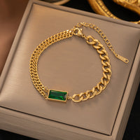 Aurevina Emerald Green Stone Chain Bracelet