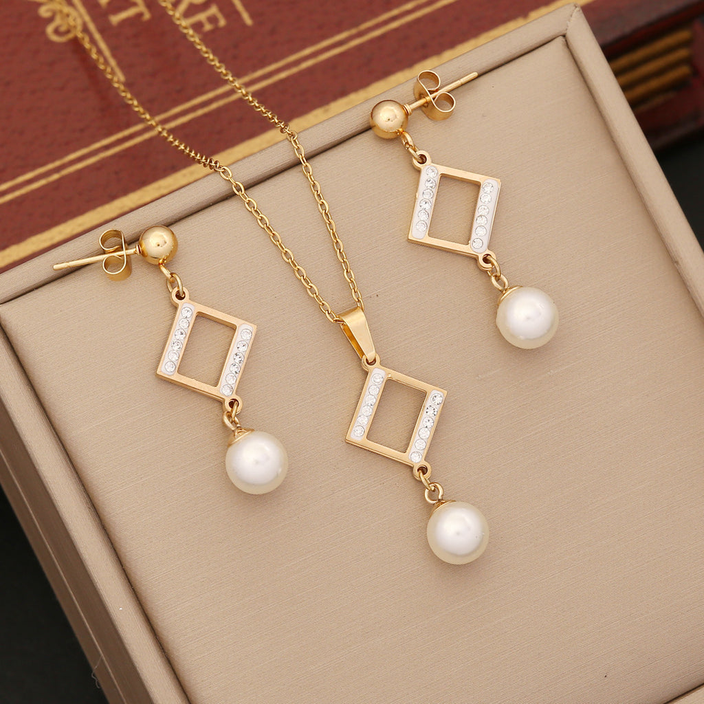 Aurevina Pearl Decor Necklace and Earrings Set