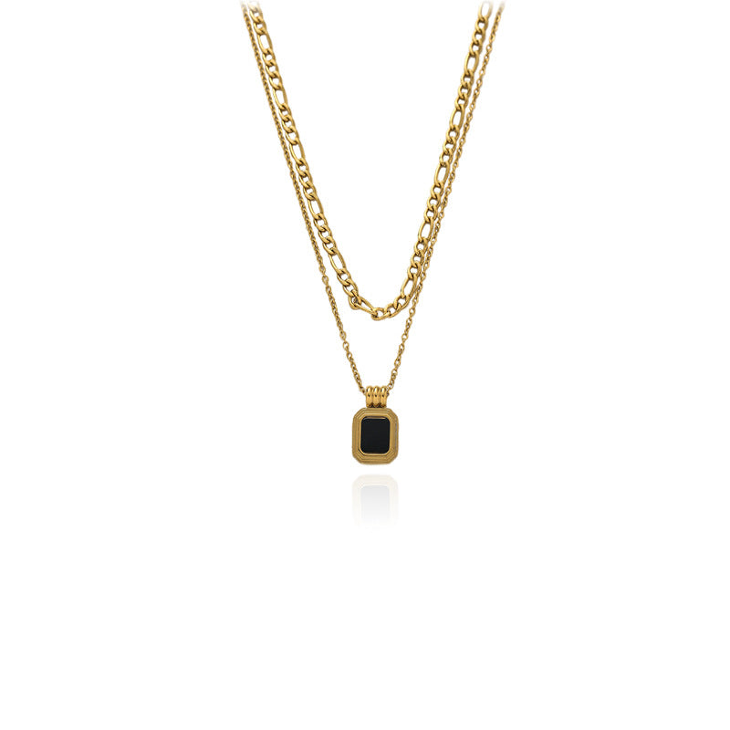 Aurevina Classic Double Layer Necklace with Black Pendant