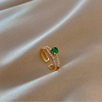 Aurevina Adjustable Open Ring with Green Gem