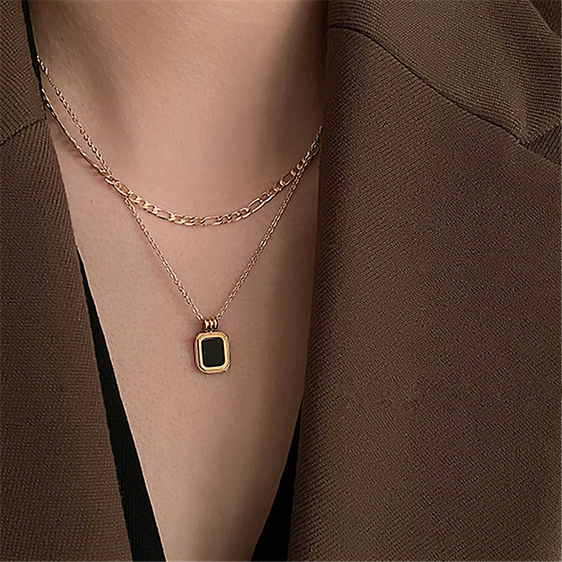 Aurevina Classic Double Layer Necklace with Black Pendant