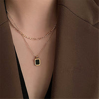 Aurevina Classic Double Layer Necklace with Black Pendant