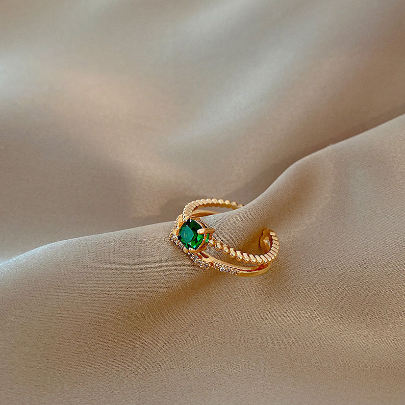 Aurevina Adjustable Open Ring with Green Gem