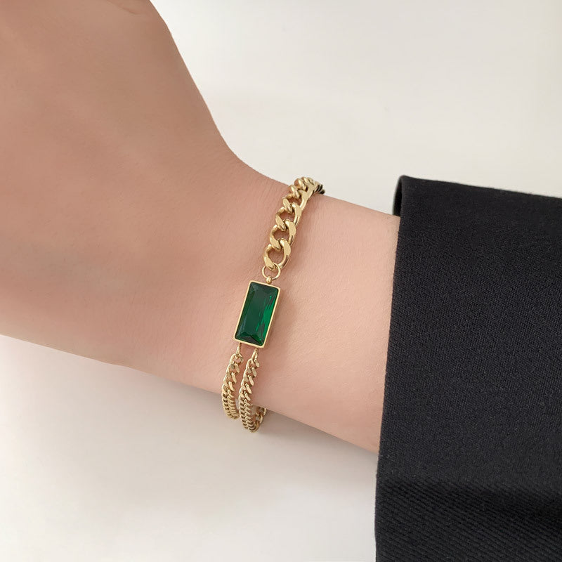 Aurevina Emerald Green Stone Chain Bracelet