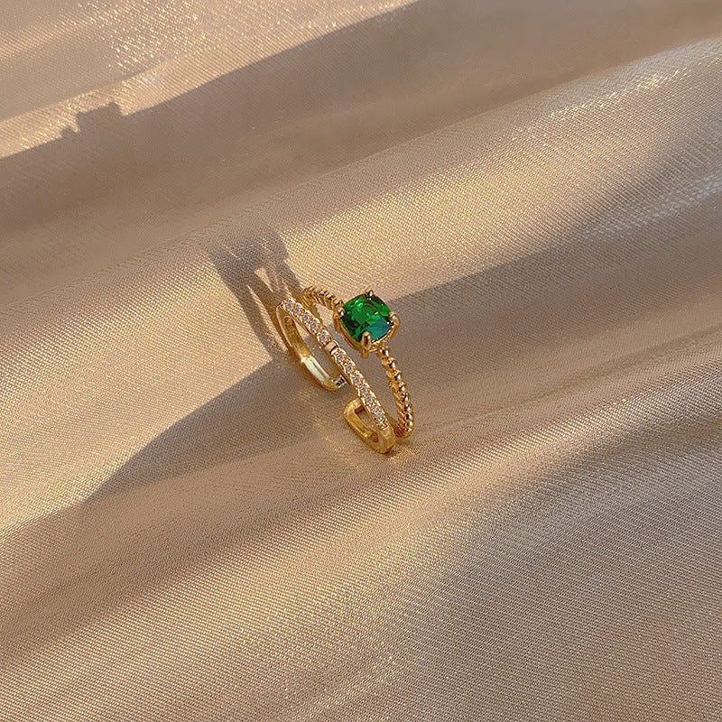 Aurevina Adjustable Open Ring with Green Gem