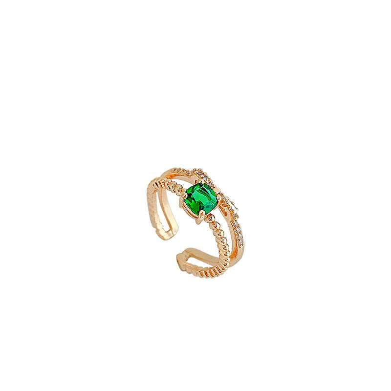 Aurevina Adjustable Open Ring with Green Gem